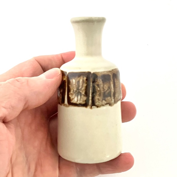 Tan and Brown Glazed Ceramic Bud Vase,  MCM Home Decor - Picture 4 of 14